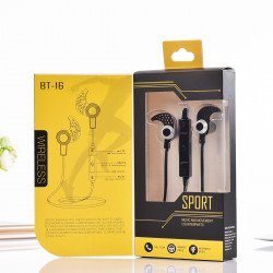 Bluetooth Sports Earbuds Headphone BT16 (Silver Black)